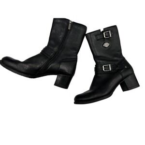 Harley-Davidson Boots Women 8.5 Black Leather Excellent Mid Calf Biker 85041